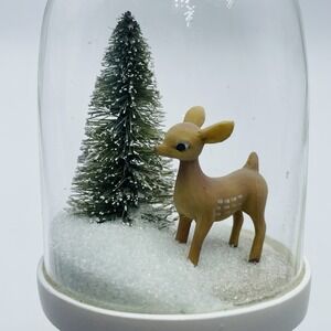 Red Envelope Glass Closhe Snow Dome Putz Bottle Brush Tree Ornament Deer